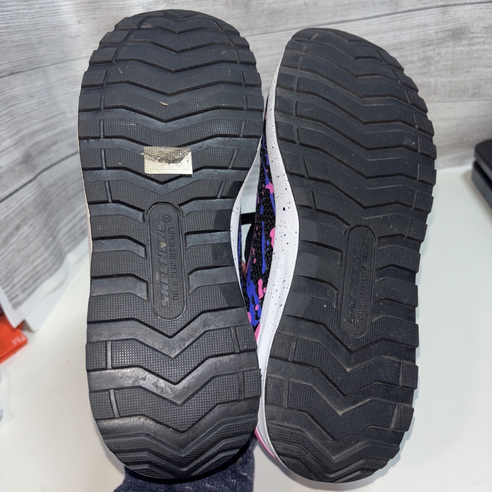 Women 7.5 Skechers Comp Toe Black‎ Purple Splatter Paint Work Shoe Memory Foam - Picture 8 of 10